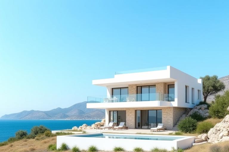 Σπίτι με θέα στη θάλασσα στην Κρήτη, που συμβολίζει τις υπηρεσίες διαχείρισης ακινήτων